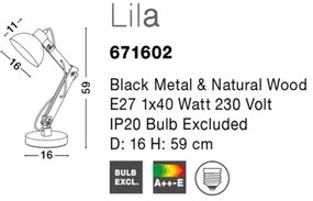Drevená stolová lampa Lila čierna