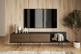 RTV skrinka Zenar 200 cm s kovovými nohami - elegantný orech / čierny