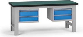 Pracovný stôl do dielne G8, 1800 x 750 x 800 mm, 2x kontejner, 4 zásuvky, modrá