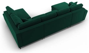Zelená zamatová rozkladacia/s úložným priestorom rohová pohovka (pravý roh/do "U") Kyoto – Cosmopolitan Design