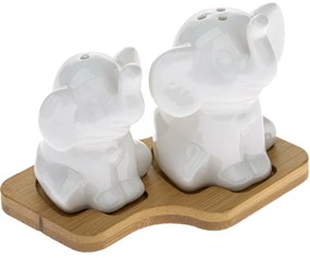 Porcelánová soľnička a korenička s podtáckou Slony