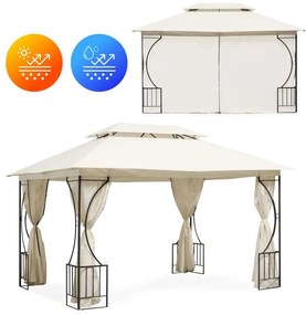 Záhradný pavilónový stan 4x3m - béžový - plné steny