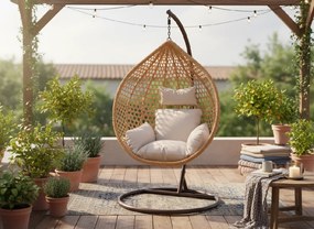 CH PRÍRODNÉ ZÁVESNÉ KRESLO, VANKÚŠ – BEŽOVÁ, RÁM – HNEDÁ 107 x 68 x 120 CM