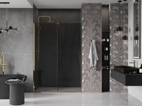 Mexen Velar, posuvné sprchové dvere do otvoru 140 cm, 8mm šedé sklo, zlatá lesklá, 871-140-000-41-50