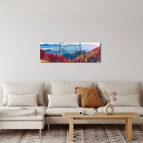 Obraz farebné jesenné krajiny (s hodinami) (90x30 cm)