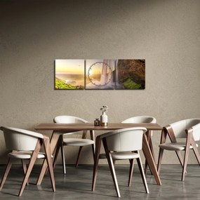 Obraz - Seljalandsfoss spoza vnútra jaskyne (s hodinami) (90x30 cm)