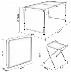 Bestent Kempingový stôl 120x60cm a 4 stoličky White