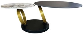 Otočný konferenčný stolík DANCING RINGS, keramický prírodný, čierny, zlatý