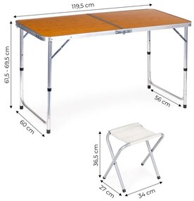 Skladací cateringový stôl 119,5x60 cm drevo so 4 stoličkami