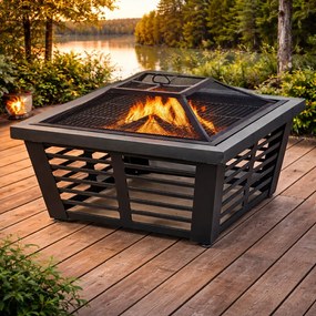 Záhradný krb s roštom a pohrabáčom BestBerg OH-91 / oceľ / sivá