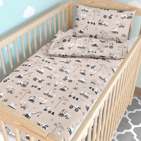Goldea detské bavlnené obliečky do postieľky - nákladné autá a bagre na béžovom 90 x 120 a 40 x 60 cm