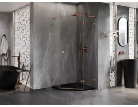 Mexen Lunar, L pravý výklopný päťuholníkový sprchový kút 100 x 100 cm, 8mm číre sklo, profil ružové zlato, 831L-100P-100L-60-00-P