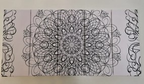5-dielny obraz abstraktná kvetinová Mandala v čiernobielom prevedení - 200x100