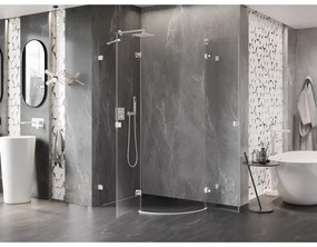 Mexen Lunar, polkruhový sprchový kút naklápací doľava 90 x 80 cm, 8mm číre sklo, biely profil, 833-090L-080P-20-00