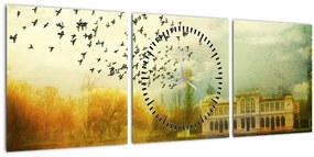 Obraz maľované krajiny so sídlom (s hodinami) (90x30 cm)