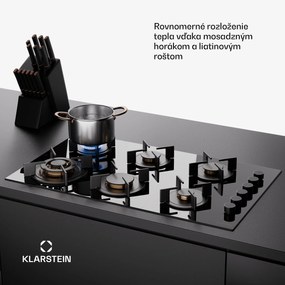 Klarstein Goldflame 6, plynová varná doska, sebestačná, 6 horákov, bočné ovládanie, plyn/propán, sklokeramika, čierna