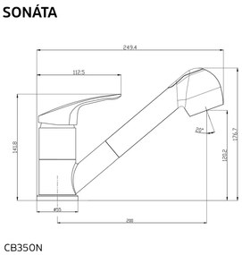 Mereo Mereo, Drezová stojanková batéria, Sonáta, s výsuvnou sprchou, chróm, MER-CB350N
