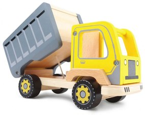 Drevené nákladné auto s vyklápacou vlečkou | žlté