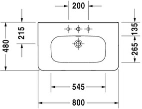 Duravit DuraStyle - Umývadlo do nábytku 800x480 mm, 1 otvor pre batériu prepichnutý, biela 2320800000