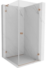 Mexen Lunar-B L výklopný sprchový kút pravý 80 x 80 cm, číre sklo, medená matná, 832L-080-080-65-00-P