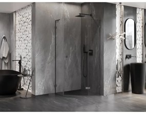Mexen Lunar, L pravý výklopný päťuholníkový sprchový kút 100 x 100 cm, 8mm číre sklo, grafitový profil, 831L-100P-100L-95-00-P