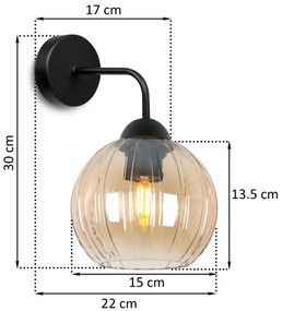 Nástenné svietidlo Costa, 1x medové sklenené tienidlo, b