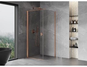 Mexen Mist-B, 1-krídlový výklopný sprchový kút 75 x 75 cm, číre sklo, medený matný profil, 8A2T-075-075-65-00