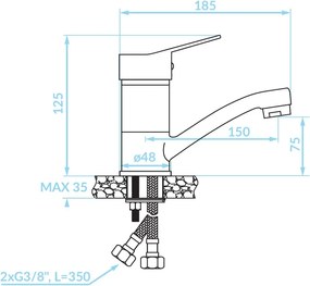 Kuchinox Tibi, stojanková umývadlová batéria s otočným výtokom, chrómová, LAV-BQY_026D