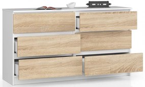 Komoda K140 6SZ CLP biela / sonoma