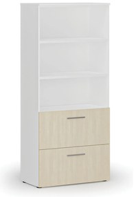 Skriňa so zásuvkami pre závesné zložky PRIMO WHITE, 800 x 420 x 1781 mm, biela/breza