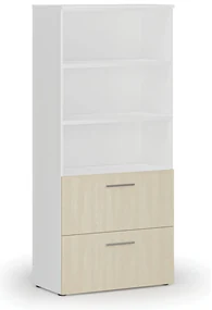 Skriňa so zásuvkami pre závesné zložky PRIMO WHITE, 800 x 420 x 1781 mm, biela/breza