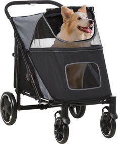 PawHut Kočík pre psov, Kočík s poduškou, Skladací psí vozík, Kočík pre mačky pre veľkých a stredných psov, Psí vozík s mriežkovým oknom, Bezpečnostné