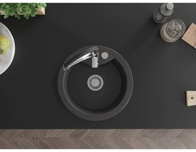 Mexen Diego, 1-komorový granitový drez 488x488x167 mm a drezová batéria Aster, čierna škvrnitá, 6512-76-73450-07