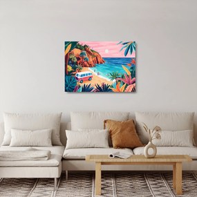 Sklenený obraz - Karavan pri oceáne (70x50 cm)