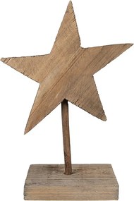Hnedá antik drevená dekorácia hviezda na podstavci - 15*8*21 cm