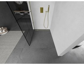 Mexen Kioto L, sprchová zástena Walk-In 120 x 200 cm, 8mm číre sklo čierny vzor, zlatý matný profil, 800-120-103-55-77