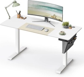 Výškovo nastaviteľný kancelársky stôl, elektrický, 72-120x140x60cm, biely