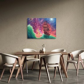 Sklenený obraz - Loď s vesmírnou oblohou (70x50 cm)