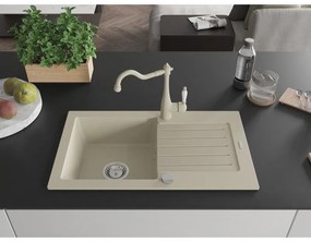 Mexen Pablo, 1-komorový granitový drez 752x436x161 mm a drezová batéria Carla, béžová, 6510-69-670700-69