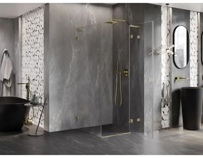 Mexen Lunar, L výklopný sprchový kút pravý 90 x 90 cm, 8mm číre sklo, zlatý kartáčovaný - 834L-090-090-55-00-P