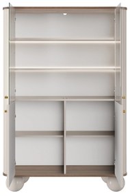 Vitrína Vesper 103 cm štvordverová - kašmír / orech / zlaté úchytky / guľaté nohy