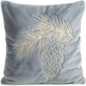 CHLPATÁ VIANOČNÁ DEKORAČNÁ OBLIEČKA NA VANKÚŠ PINE 45X45 CM SIVOMODRÁ
