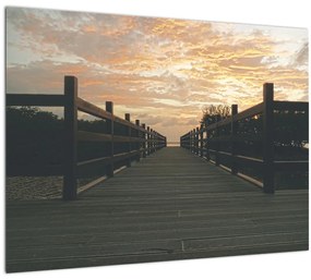 Sklenený obraz dreveného móla nad jazerom (70x50 cm)