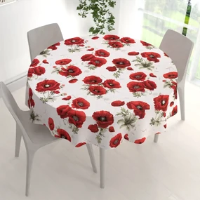 Biante Bavlnený okrúhly obrus Sandra SA-632 Vlčie maky na bielom Ø 90 cm