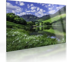 Sklenený obraz - Krajina s jazerom (70x50 cm)