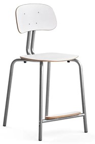 Školská stolička, YNGVE, so 4 nohami, strieborná, biela, V 610 mm