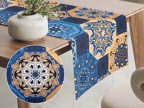 Biante Bavlnený behúň na stôl Sandra SA-448 Modro-oranžové marocké dlaždice 20x160 cm