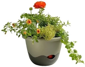 Samozavlažovací kvetináč Mareta 25 antracit, závesný, Plastia, pr. 25 cm