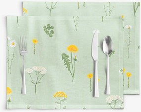 Goldea prestieranie na stôl 100% bavlnené plátno - lúka na zelenej režnej - sada 2ks 30 x 40 cm