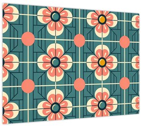 Sklenený obraz - Retro vzor s kvetmi (70x50 cm)